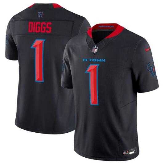 Men & Women & Youth Houston Texans #1 Stefon Diggs Navy 2024 2nd Alternate F.U.S.E Vapor Stitched Jersey